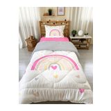 Evmila Gökkuşağı Desenli Tek Kişilik 160x220 Cm Wellsoft Çift Taraflı Silikon Yorgan Ve Uyku Seti, beyaz, 5488