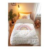 Evmila Gökkuşağı ve Kır Çiçeği Desenli Tek Kişilik 160x220 Cm Welsoft Çift Taraflı Yorgan Ve Uyku Seti