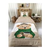 Evmila Gözlüklü Ayıcık Teddy Desenli Tek Kişilik 160x220 Cm Wellsoft Çift TaraflıYorgan Ve Uyku Seti