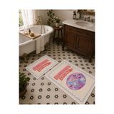 Evmila Pastel Retro Yazılı ve Disko Topu Desenli Banyo Paspası Dot Taban Üstü Kadife