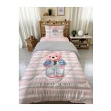 Evmila Pembe Teddy Desenli Tek Kişilik 160x220 Cm Wellsoft Çift Taraflı Silikon Yorgan Ve Uyku Seti, Çok Renkli, 672454