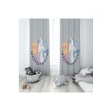 Evmila Prenses Kız ve Unicorn Gri Zemin Fon Perde 112, Beyaz, 140 x 220, MLBYBD112