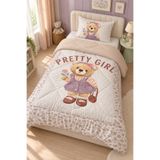 Evmila Pretty Girl Teddy Peluş Uyku Seti - 160x220 Wellsoft Yorgan, 90x190 Lastikli Çarşaf Dahil Set