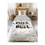 Evmila Rock Roll Desenli Tek Kişilik 160x220 Cm Wellsoft Çift Taraflı Silikon Yorgan Ve Uyku Seti, beyaz, TYCM17GMRN170548399424692