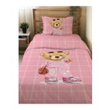 Evmila Teddy Ayıcık Desenli Pembe Çarşafsız 2'li Takım Baskılı Tek Kişilik Nevresim Takımı 160x220 cm