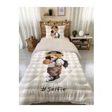 Evmila Teddy Desenli Tek Kişilik 160x220 Cm Wellsoft Çift Taraflı Silikon Yorgan Ve Uyku Seti, Çok Renkli, 672451