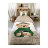 Evmila Teddy Desenli Tek Kişilik 160x220 Cm Wellsoft Çift Taraflı Silikon Yorgan Ve Uyku Seti, Çok Renkli, 672457