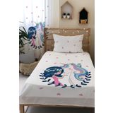 Evmila Unicorn Desenli Kadife Dekoratif Çocuk Yatak Örtüsü, Çok Renkli, 140 x 220, 8498
