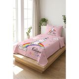 Evmila Unicorn Gökkuşağı Bulutlu Pembe Genç Pike Takımı-Fantastik Rüya Modern Pastel Dekoratif Yatak Örtüsü