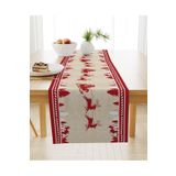Evmila Yılbaşı Temalı Geyik Desenli Kadife Runner, Çok Renkli, 40 x 140, 9192