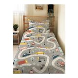 Evmila Yol Ve Araba Desenli Bebek Ve Çocuk Baskılı Tek Kişilik Pike Takımı 160 X 220 Cm Gri