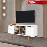 Evmo 3318 Sina 130 Cm ( Ahşap Ayakli , Metal Kulplu ) Tv Ünitesi , Beyaz - Söğüt , Tv Sehpası , Salon