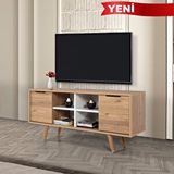 Evmo 3321 Sina 130 Cm ( Ahşap Ayakli , Metal Kulplu ) Tv Ünitesi , Sepet - Beyaz , Tv Sehpası , Salon Çok Renkli