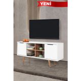 Evmo Home 3318 Sina TV Ünitesi 130 Cm ( AHŞAP AYAKLI , METAL KULPLU ) Beyaz - Söğüt , Tv Sehpası , Salon