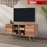 EVMO Home 3320 Sina Tv Ünitesi 130 cm ( Ahşap Ayaklı , Metal Kulplu ) Söğüt - Kahverengi