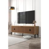 Evmo Home 3503 Neva 150 cm Modern TV Ünitesi 3 Kapaklı Çizgili Ayaklı TV Sehpası Sepet Renk
