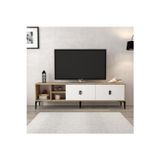 Evmo Home 3804 Era Tv Ünitesi 180 Cm 2 Kapaklı Raflı Natural- Beyaz Tv Sehpası