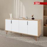 EVMO Home 4815 Sırma Konsol 180 cm ( Ahşap Ayaklı , Metal Kulplu ) , Safir - Beyaz - 180*44*82 - Safirmeşe - Beyaz