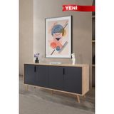 Evmo Home 4816 Sırma 180 Cm ( AHŞAP AYAKLI , METAL KULPLU ) Konsol , Safir - Antrasit , Salon , Oturma Odası