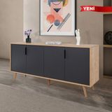 EVMO Home 4816 Sırma Konsol 180 cm ( Ahşap Ayaklı , Metal Kulplu ) Safir - Antrasit - 180*44*82 - Safirmeşe - Antrasit