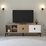 EVMO Home Era 150 Cm Tv Ünitesi 2 Kapaklı Açık Raflı Tv Sehpası Sepet-Yunus-Beyaz 3506 - Ahşap - Beyaz