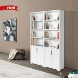 EVMO Home EVM Çok Amaçlı Geniş 4 Kapaklı 10 Raflı Ofis Çalışma Odası Kitaplık Beyaz 8204
