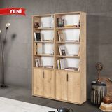 EVMO Home EVM Çok Amaçlı Geniş 4 Kapaklı 10 Raflı Ofis Çalışma Odası Kitaplık Safir 8202 - Safir Meşe