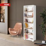 EVMO Home EVM Çok Amaçlı Kapaksız 6 Bölmeli 5 Raflı Ofis Çalışma Odası Kitaplık Beyaz-Söğüt 8121