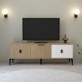 EVMO Home Neva 150 cm Ayaklı Tv Ünitesi 3 Kapaklı Tv Sehpası Beyaz-Yunus-Sepet 3502 - Sepet Ceviz - Beyaz