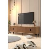 EVMO Home Neva 180 cm Ayaklı TV Ünitesi 3 Kapaklı TV Sehpası Sepet-Kaplan 3803 - Sepet Ceviz