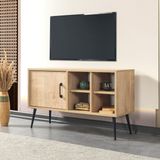 EVMO Home Şile 100 Cm Metal Ayaklı Kulplu TV Ünitesi Raflı Kapaklı TV Sehpası Safir 3108 - Safir Meşe