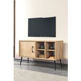 Evmo Home Şile 100 Cm Metal Ayaklı Kulplu TV Ünitesi Raflı Kapaklı TV Sehpası Safir 3108