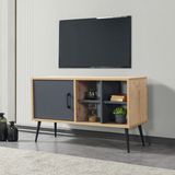 EVMO Home Şile 100 Cm Metal Ayaklı TV Ünitesi Açık Raflı Kapaklı TV Sehpası Safir-Antrasit 3109 - Safir - Antrasit