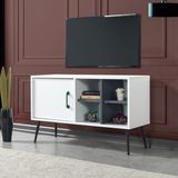 Evmo Home Şile 100 Cm Metal Ayaklı Tv Ünitesi Raflı Kapaklı Tv Sehpası Beyaz-Antrasit 3112
