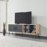 EVMO Home Şile 160 Cm Metal Ayaklı Kulplu TV Ünitesi Raflı 2 Kapaklı Tv Sehpası Antrasit-Safir 3609 - Safir - Antrasit