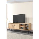 Evmo Home Şile 160 Cm Metal Ayaklı Kulplu TV Ünitesi Raflı 2 Kapaklı Tv Sehpası Safir 3608