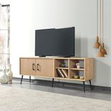 EVMO Home Şile 160 Cm Metal Ayaklı Kulplu TV Ünitesi Raflı 2 Kapaklı Tv Sehpası Yunus-Safir 3610 - Safir Meşe