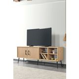 Evmo Home Şile 160 Cm Metal Ayaklı Kulplu TV Ünitesi Raflı 2 Kapaklı Tv Sehpası Yunus-Safir 3610