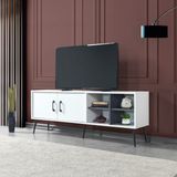EVMO Home Şile 160 Cm Metal Ayaklı Tv Ünitesi Raflı Kapaklı Tv Sehpası Beyaz 3612 - Beyaz - Antrasit