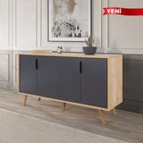 EVMO Home Sırma 150 Cm Ahşap Ayaklı Metal Kulplu 4 Kapaklı Çok Amaçlı Konsol Safir-Antrasit 4516 - 150*44*82 - Safirmeşe - Antrasit