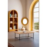 Evnalia Ahşap Orta Sehpa 60X90 Modern Metal Ayak Siyah Tam Çerçeve Çam Desen Salon Ofis Balkon Sehpası - Çam-Antrasit