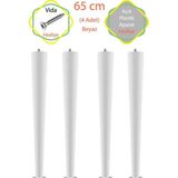 Evnalia Ham 4 Adet Lüks 65 cm Konik Ahşap Masa Ayağı Çap: 4,2 cm Hobi Dıy (Vida ve Aparatlarıyla Birlikte) - Beyaz
