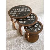 Evnesya Zen Zigon Sehpa Ceviz MDF Yüzeyli 3 Adet Yuvarlak Tasarım 50 cm Derinlik 54 cm Yükseklik - CEVİZ