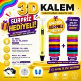 Evo Trend Sürpriz Hediyeli Renk Seçenekli 3D Kalem 3D Pen Yazıcı Kalem 10 Parça 50+9 Metre Filament Adaptörlü Eğlenceli Tasarım - 100 MT FLAMENT SARI