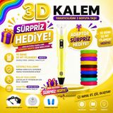 Evo Trend Sürpriz Hediyeli Renk Seçenekli 3D Kalem 3D Pen Yazıcı Kalem 10 Parça 50+9 Metre Filament Adaptörlü Eğlenceli Tasarım - 50 MT FLAMENT SARI