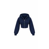 EVOA Kadın Lacivert Oversize Kol Kapüşonlu Crop Hırka