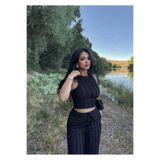 EVOA Kadın Siyah Halter Yaka Crop & Bol Paça Pantolon Fırfır Detaylı Gagari Takım