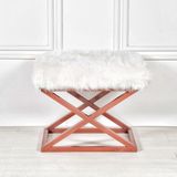 Evodeko 40x50 cm Bakır Metal Ayaklı Beyaz Peluş Puf