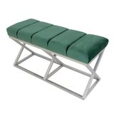 Evodeko Gümüş Ayaklı Yeşil Bench Puf