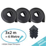 Evokids (6 Metre Kenar + 4 Adet Köşe) Siyah Kauçuk Kenar Koruyucu